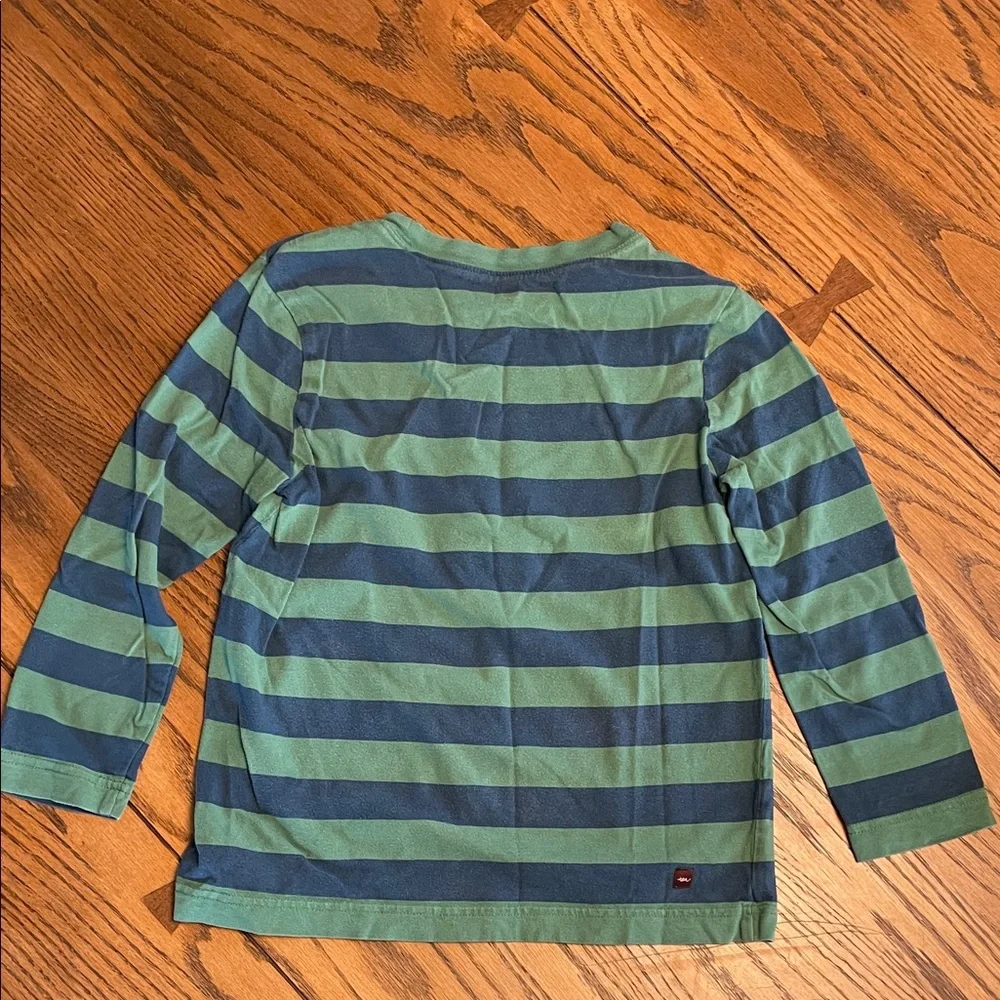 Tea Collection Kids LS Shirt, Navy/Green Stripes and yellow graphic size 7